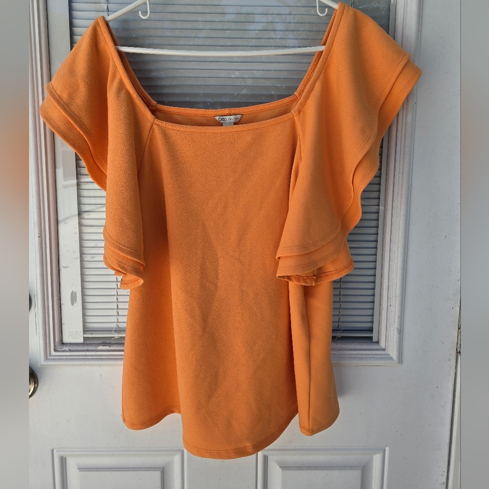 Cato Orange Off-the-Shoulder Flutter Sleeve Blouse